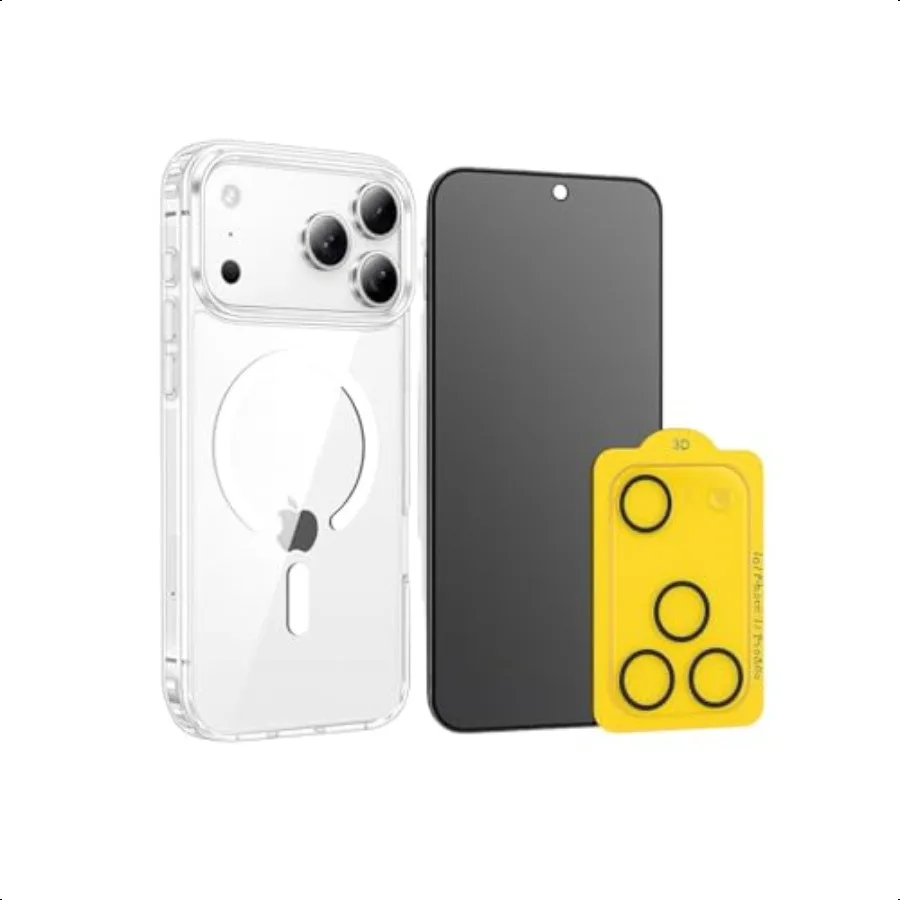 

3in1 Bundle for iPhone 17 Pro Max 6.9inch MagSafe Compatible Clear Magnetic Case Privacy Tempered Glass Screen Protector Camera