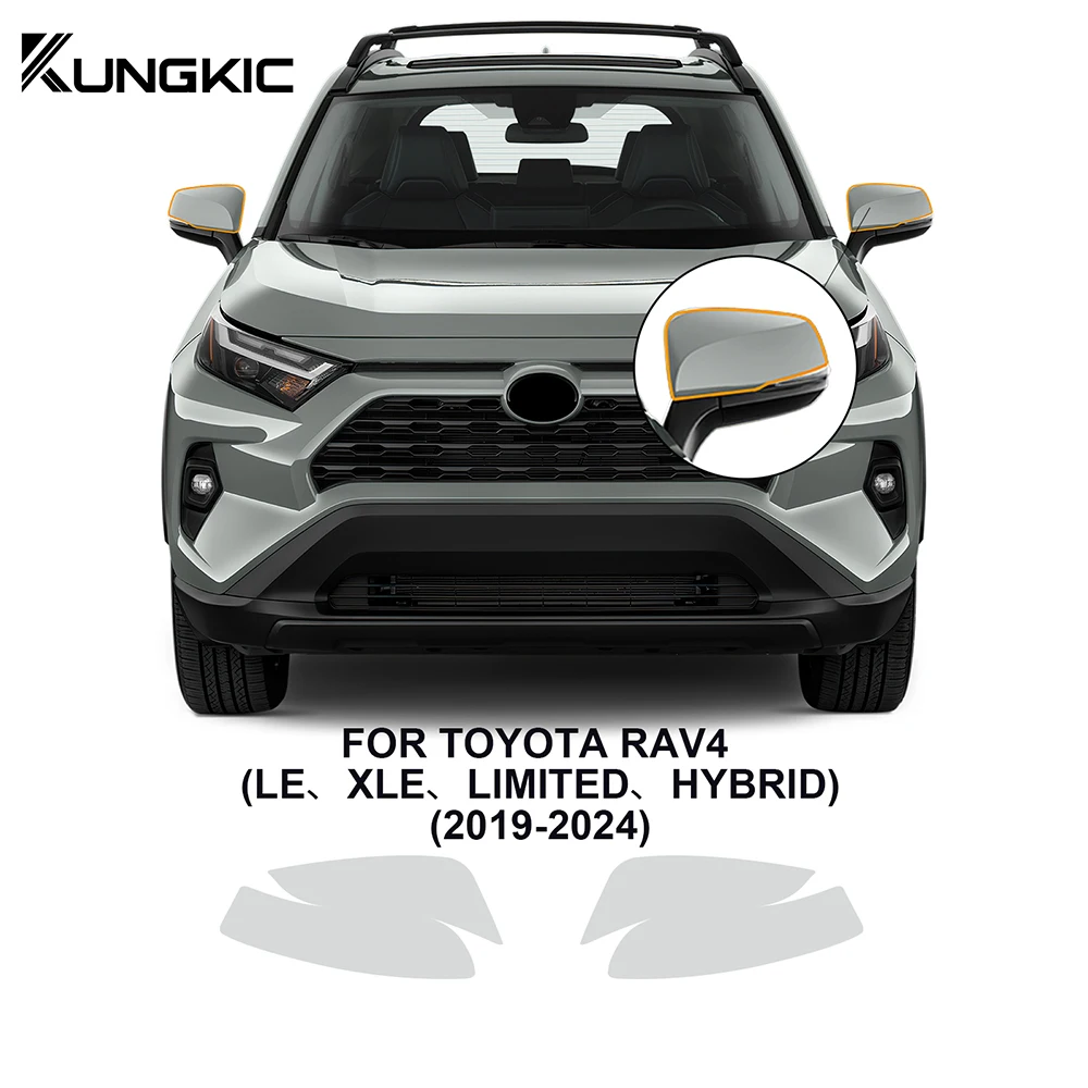 KUNGKIC 프리컷 페인트 보호 클리어 필름, 도요타 RAV4 하이브리드 XA50 2019-2024 프론트 헤드라이트, 백미러 PPF TPU 투명