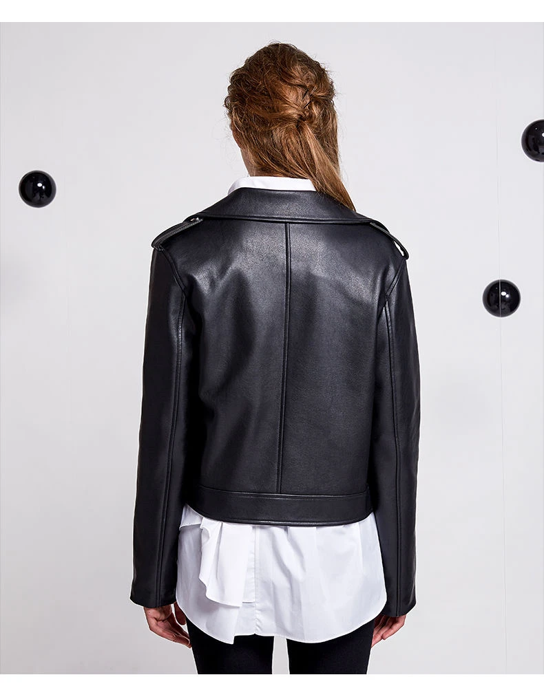 2025년 봄 신상 여성 천연 가죽 재킷 한국 스타일 라펠 패션 슬림 코트 고품질 소녀 양가죽 오토바이 오버코트