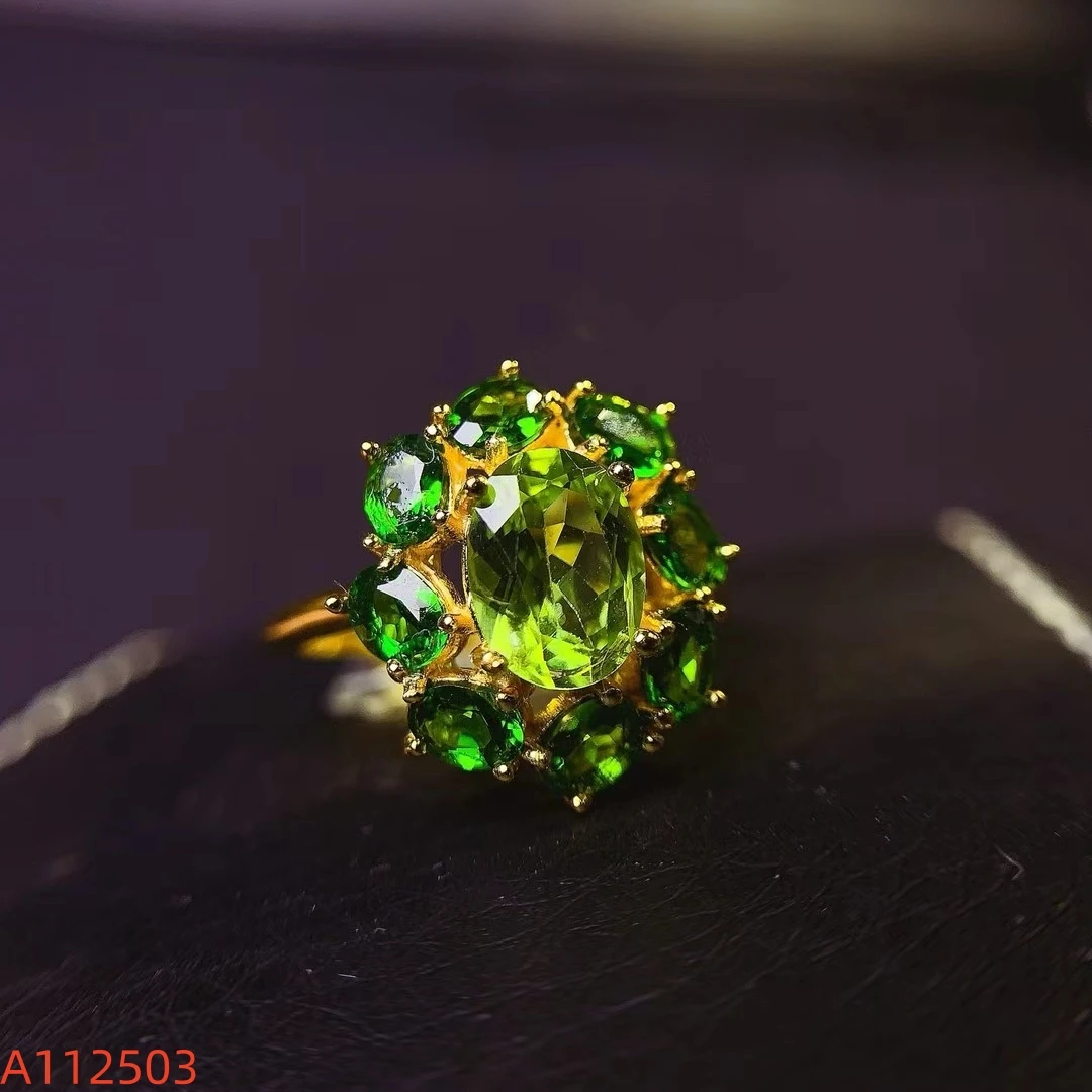 

KJJEAXCMY S925 Sterling Silver Natural Iridescent Peridot Ring Elegant Simple Women's Fine Jewelry Item Supports Testing