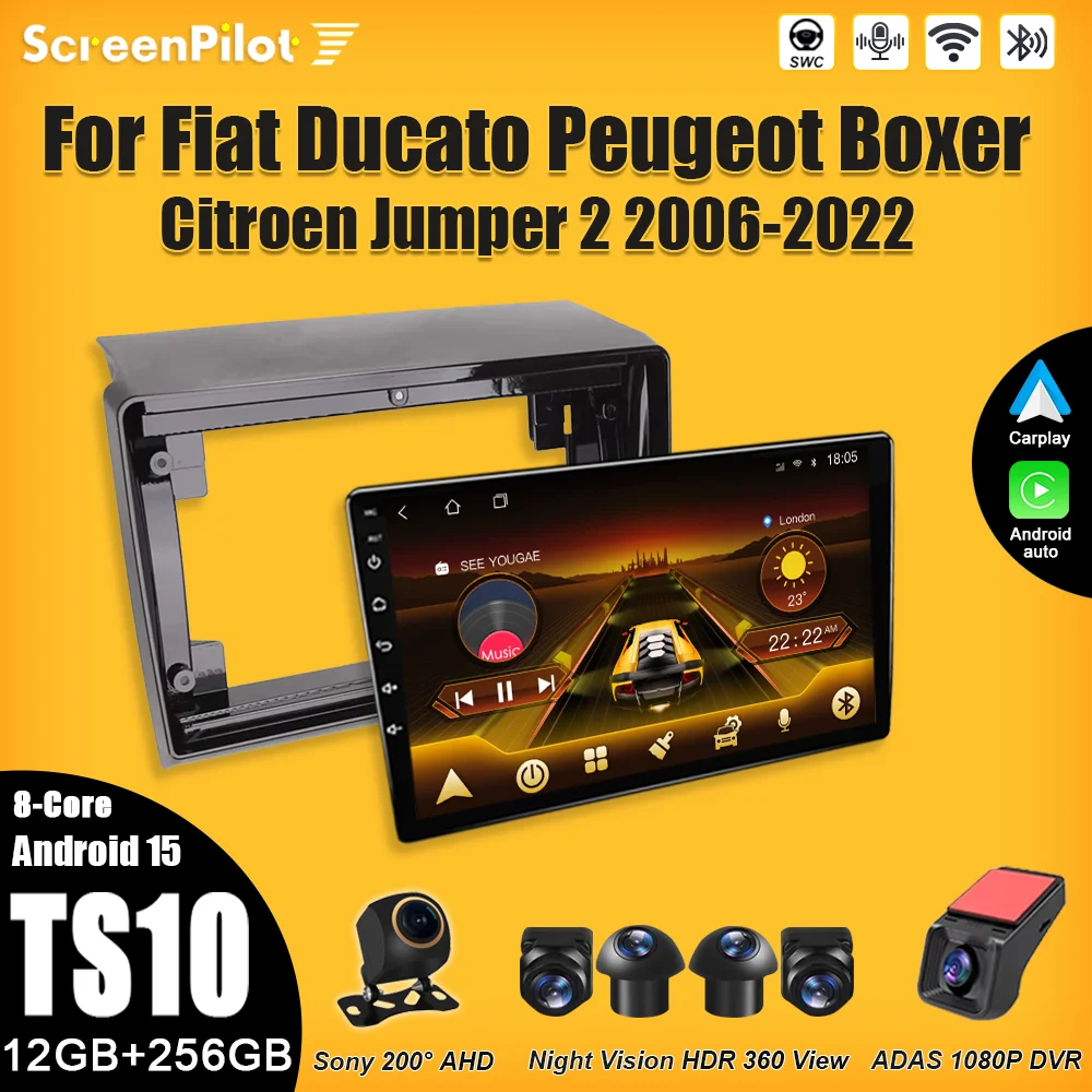 Android 16 For Fiat Ducato Peugeot Boxer Citroen Jumper 2 2006-2022 Car Radio Car Radio Carplay Touch Screen 8 Core Wifi 5G DSP