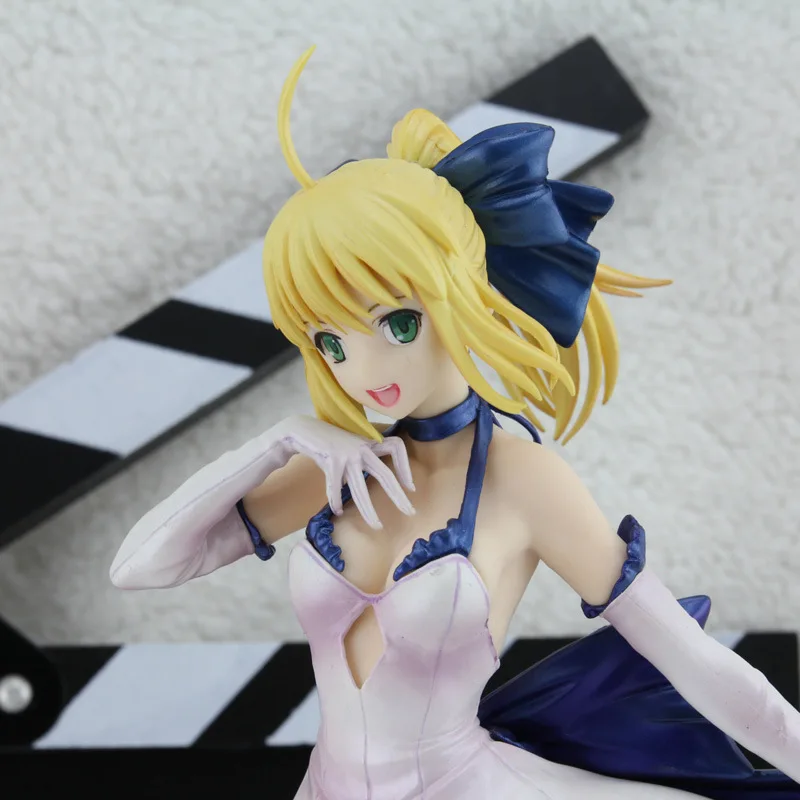 New Bandai 27cm Fate/Stay Night Anime Figure Ver Saber White Dress Action Model Pvc Desktop Ornaments Decoration Toy Gift