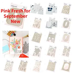 September Pink Fresh Here for You Thank You Emotion Words Flower Cuts Dies Stamps Stencils Mold DIY Grateful Greeting Cards Make