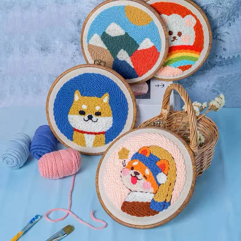 Punch Poke Needle ricamo Craft Kit Shiba Inu Dog Duck Rainbow Bear Cute Kids bambini divertente facile fai da te Set da gioco per principianti