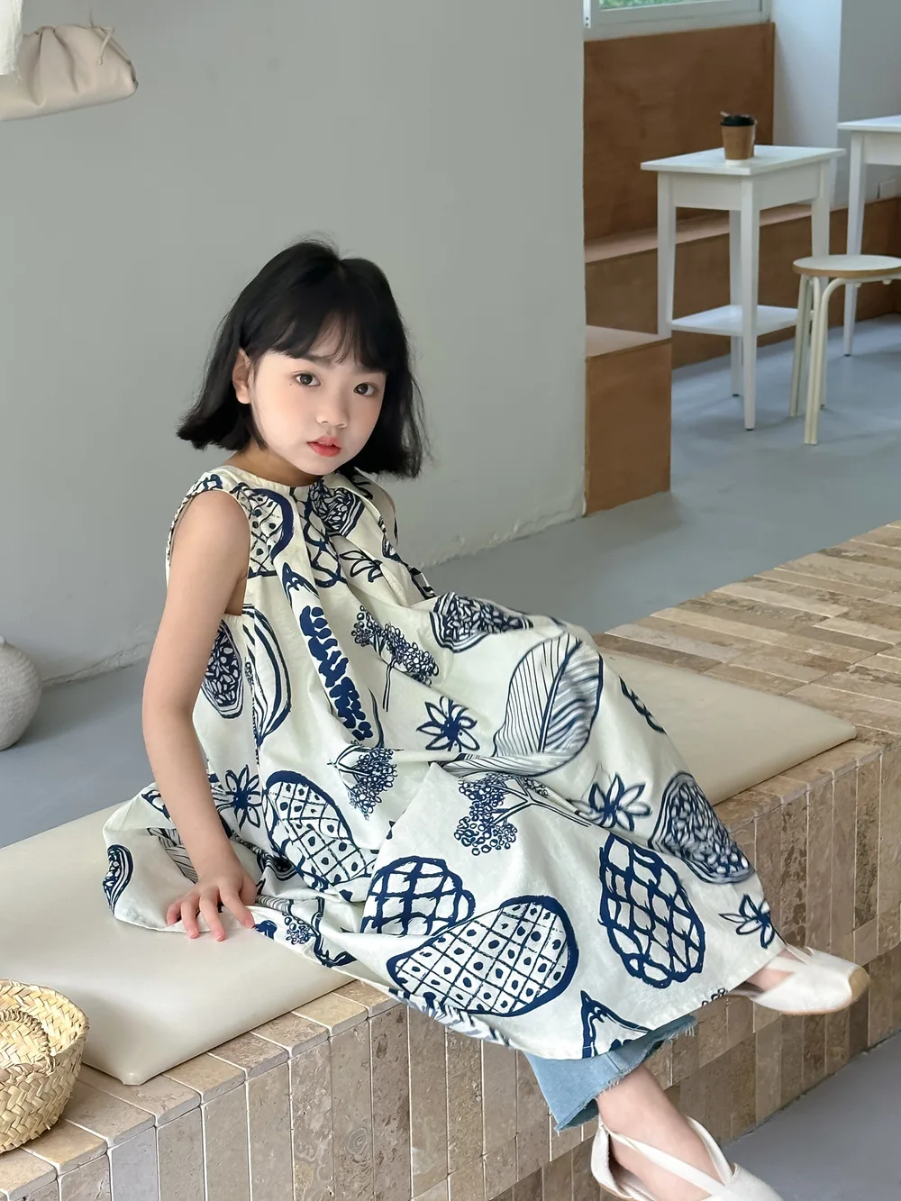 Clearance Sale Baby Girls Dress Korean-style Irregular Pattern Toddler Girls Sleeveless Vacation Dresses Kids Clothing