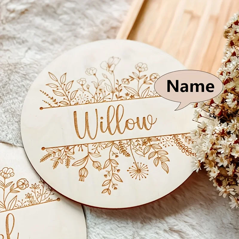 Personalized Floral Engraved Name Plaque, Custom Round Wooden Sign, Home Wall Decor, Meaningful Gift view 2