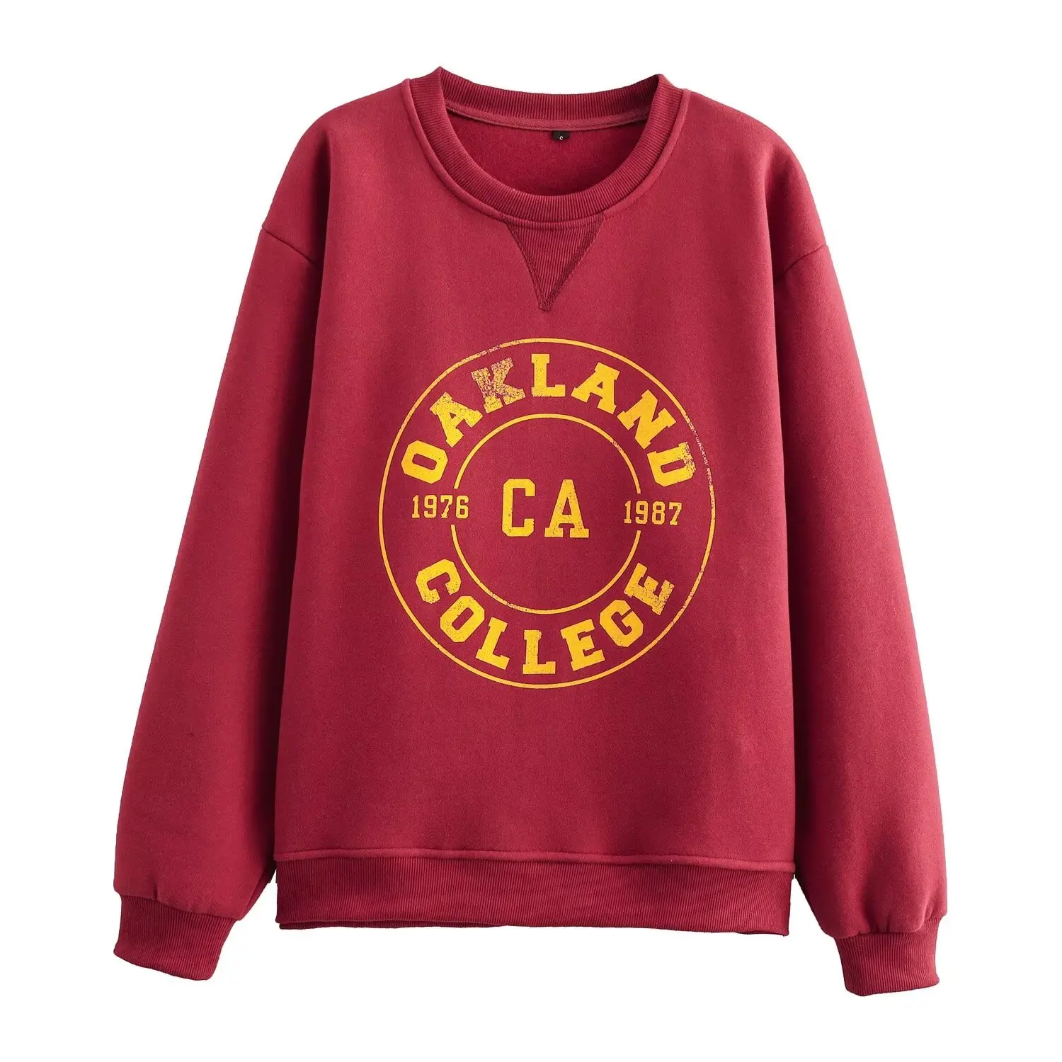 Dave&Di 2024 Winter Vintage Old School Style Letter Printed Red Round Neck Hoodie Sweatshirt Pullover Women Tops