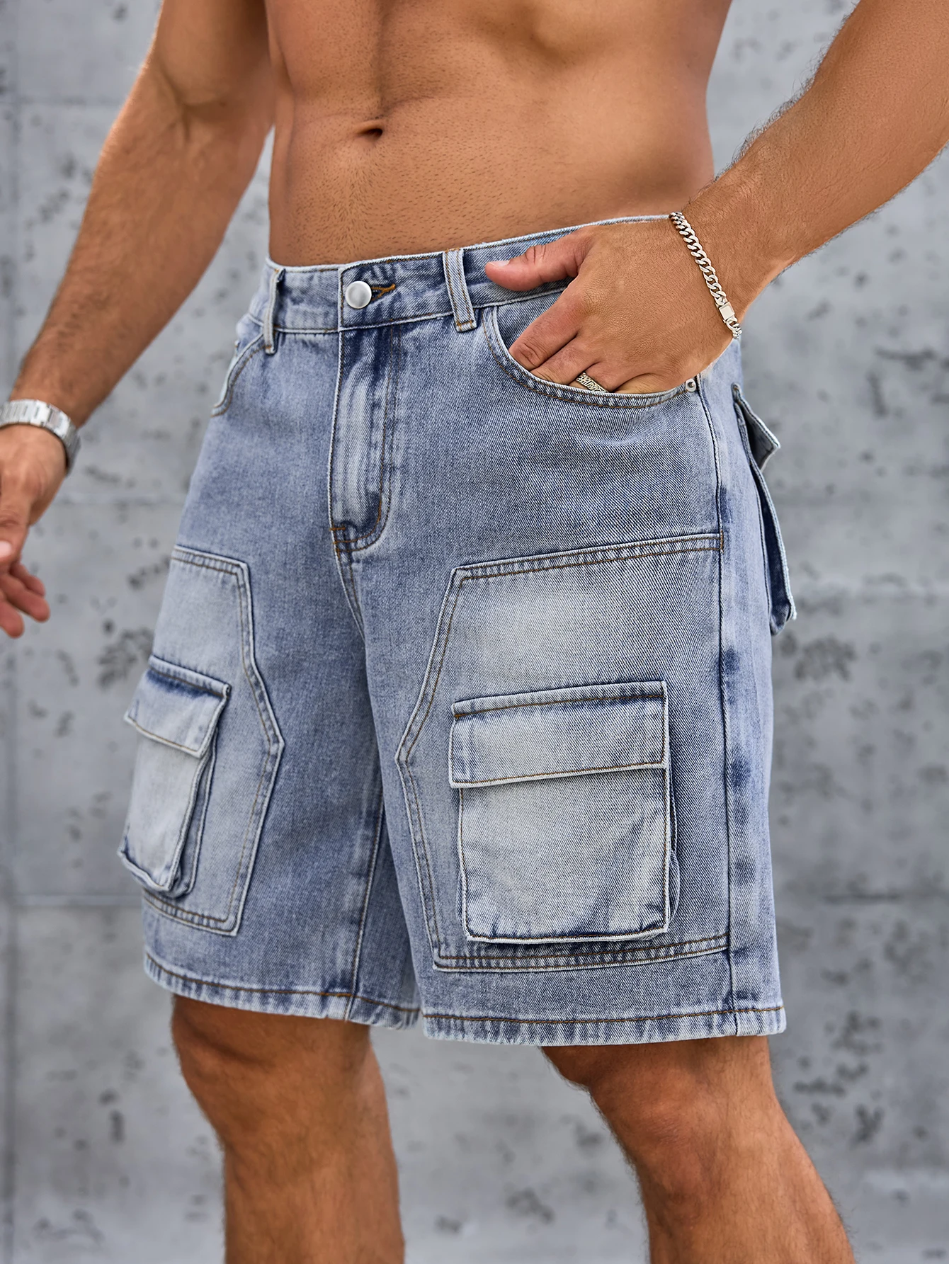 

Jeans Workwear Denim Shorts Man Blue Slim Fit Stretch Vintage Straight Jeans
