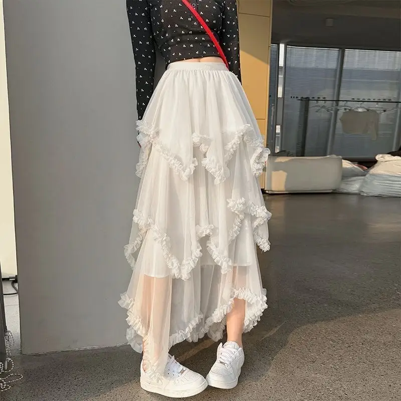 

Casual Style Half Skirt with Mesh A-Line Puffy Design for Women High Waist Cake Skirt Polyester Fabric Non-Stretch Spring 2026