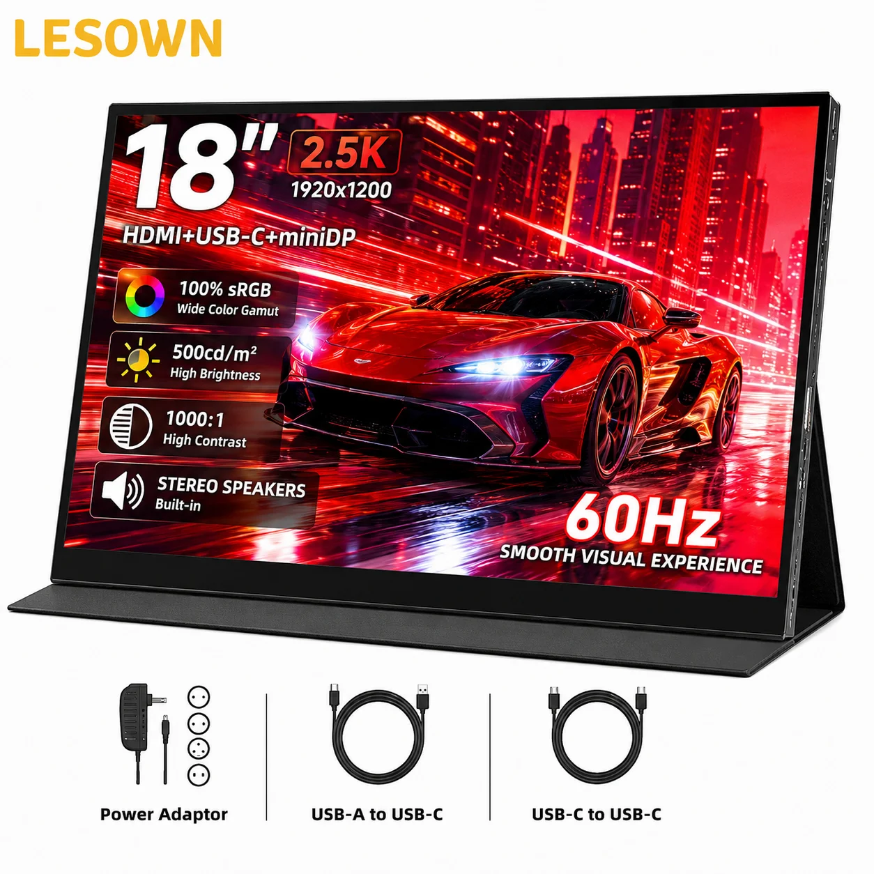 LESOWN 18 Inch 2.5K Portable Monitor Travel Display Driverless External Panel for PS4