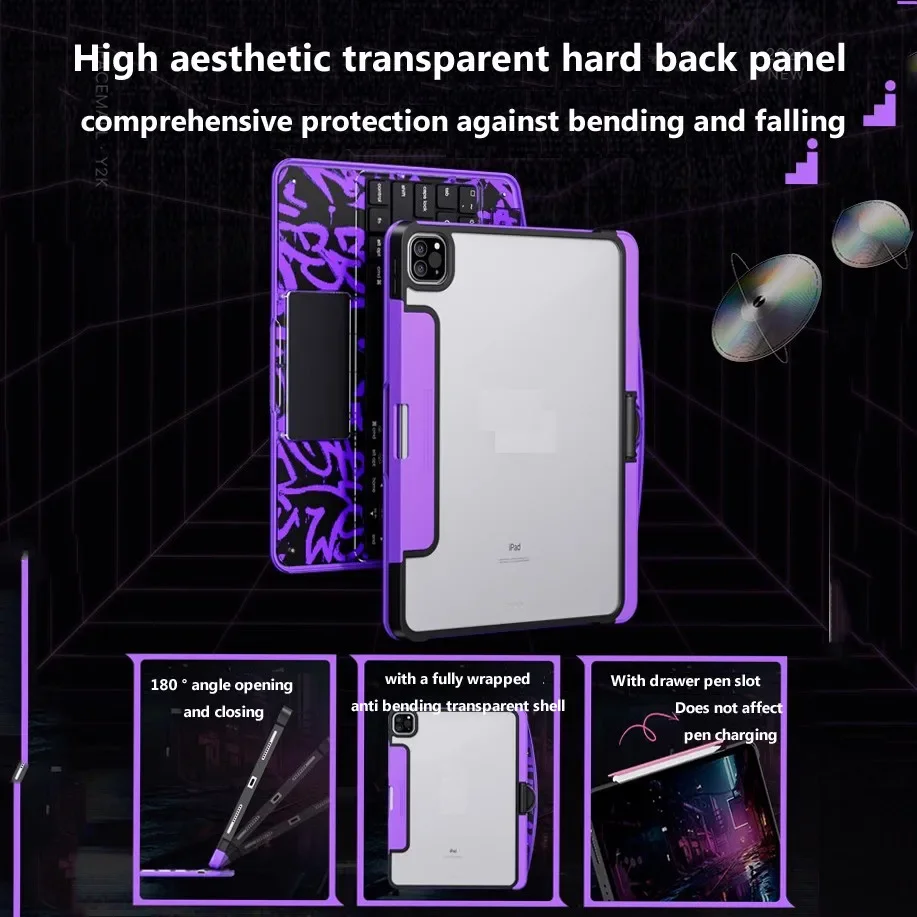 

Ifacemall Magic Keyboard For Ipad & Pro & Mini Various Versions Size Case 360° Rotatable Transparent Crystal Keyboard Case