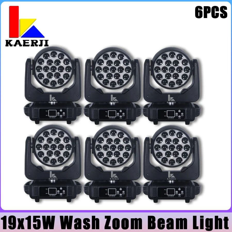 

6Pcs 19x15W LED Wash Zoom Beam Moving Head Light RGBW DMX 512 for Professional Stage Party Bar KTV Bar Stage Effect Lighting