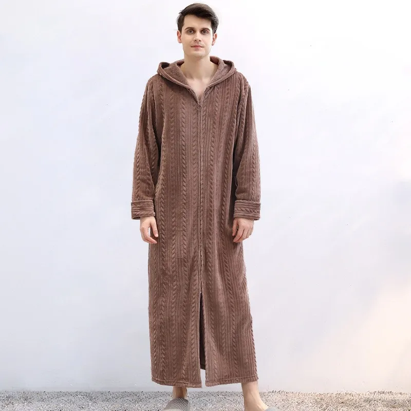 Luxury Long Velvet Autumn/winter Robes For Men Women Thickened Warm Flanelle Bathwear Couple Zip Up Sleepwear Dress