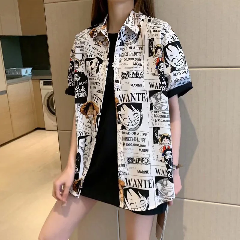 One Piece Luffy shirt anime cute short sleeves printing women\'s tops Cartoon couple Loose Wear outside shirt Thin gift wholesale