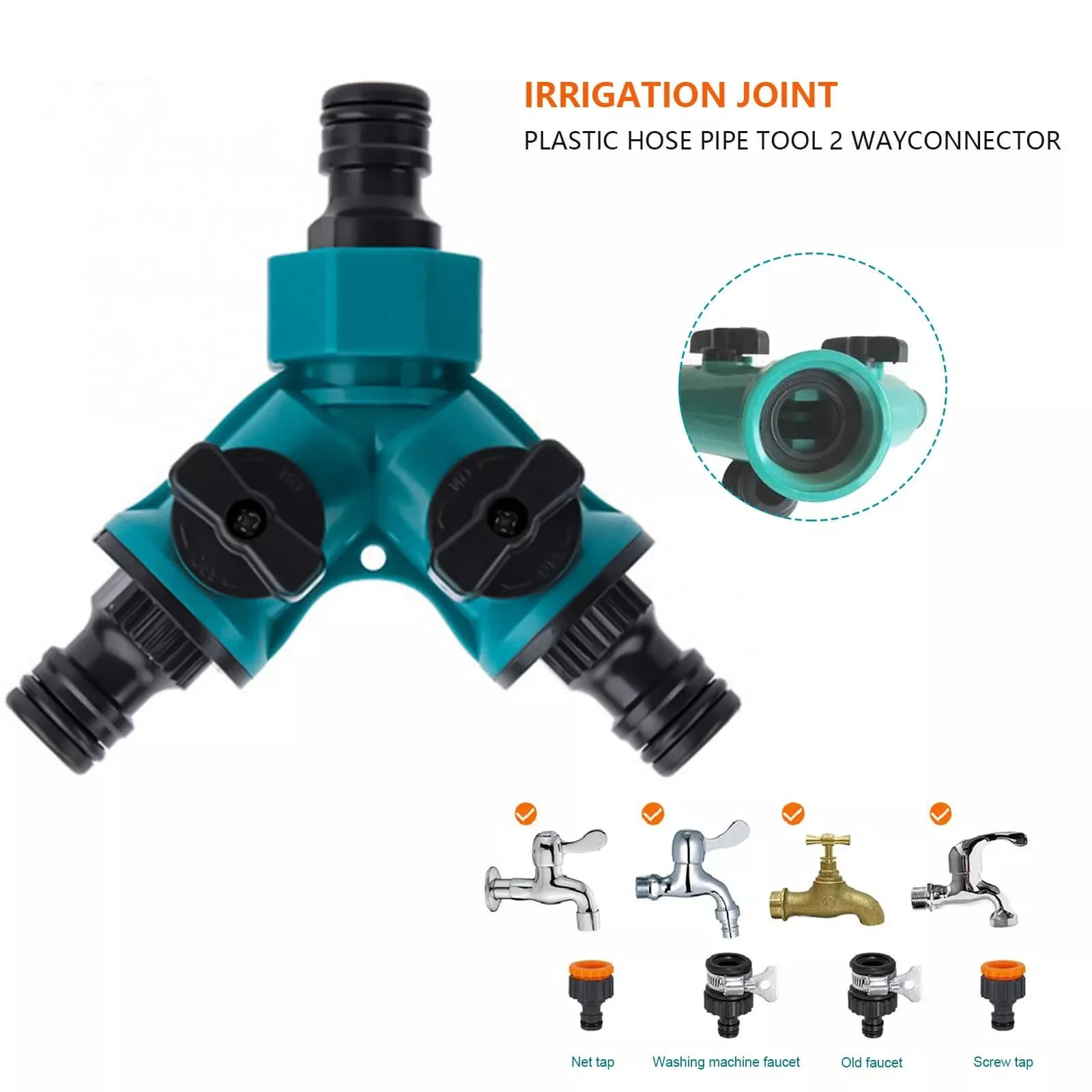 

2 Way Garden Hose Splitter Garden Tap Connector Adaptor Y-Shaped Pipe Valve Agriculture Irrigation Watering System Connector