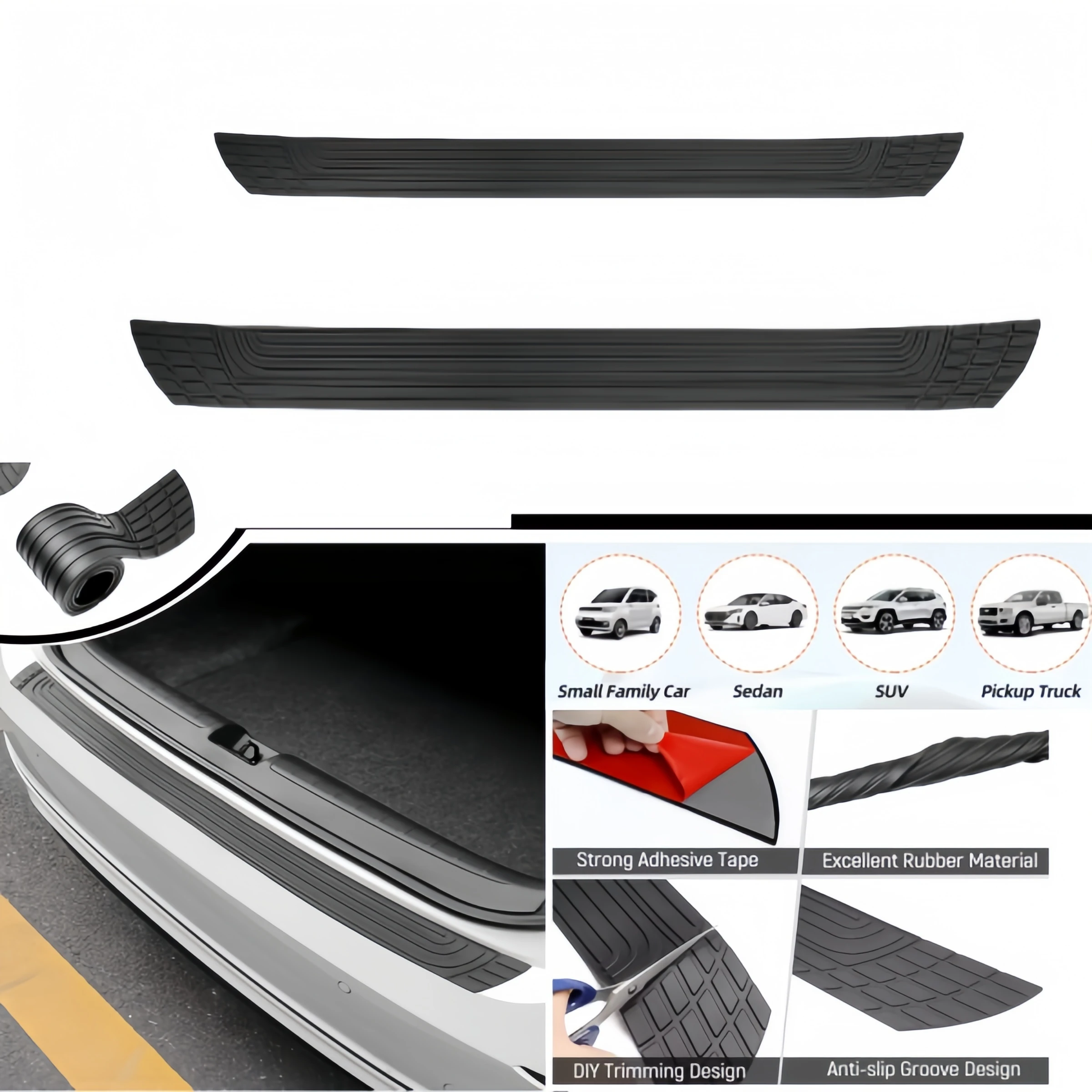 

Universal Car Rear Bumper Protector Rubber Anti-Scratch Trunk Sill Guard Plate Durable Edge Trim Cover Styling Protection
