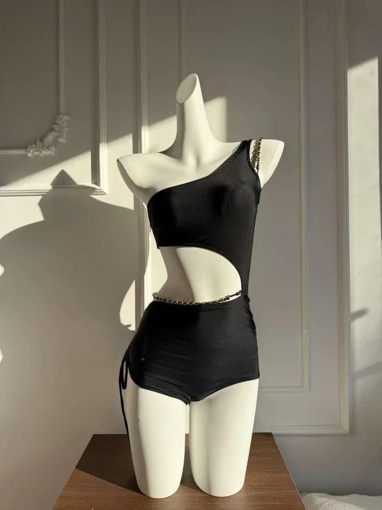 

Sexy One Piece Swimsuit Women Cut-Out Asymmetric High Waisted Halter Neck Strappy Criss-cross Monokini 2026 Fashion New Female