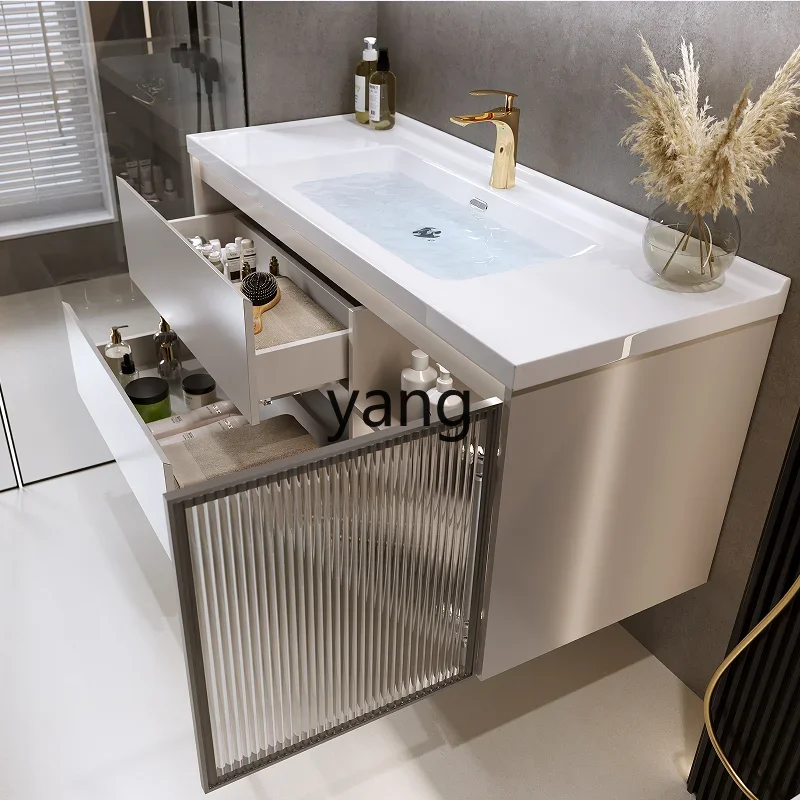 LH simple stainless steel honeycomb aluminum bathroom cabinet combination bathroom washbasin cabinet integrated ceramic basin