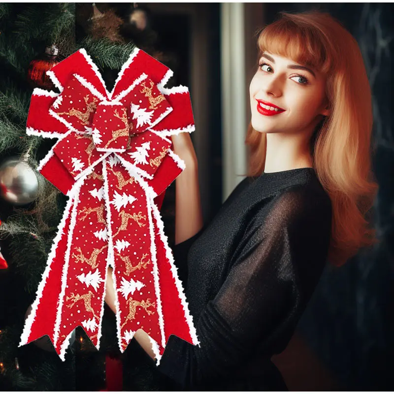 Christmas Tree Double-layer Fabric Bow Ornament 2025 Velvet Decoration Home Party Garden Bar Outdoor Props Cute Atmosphere Gifts