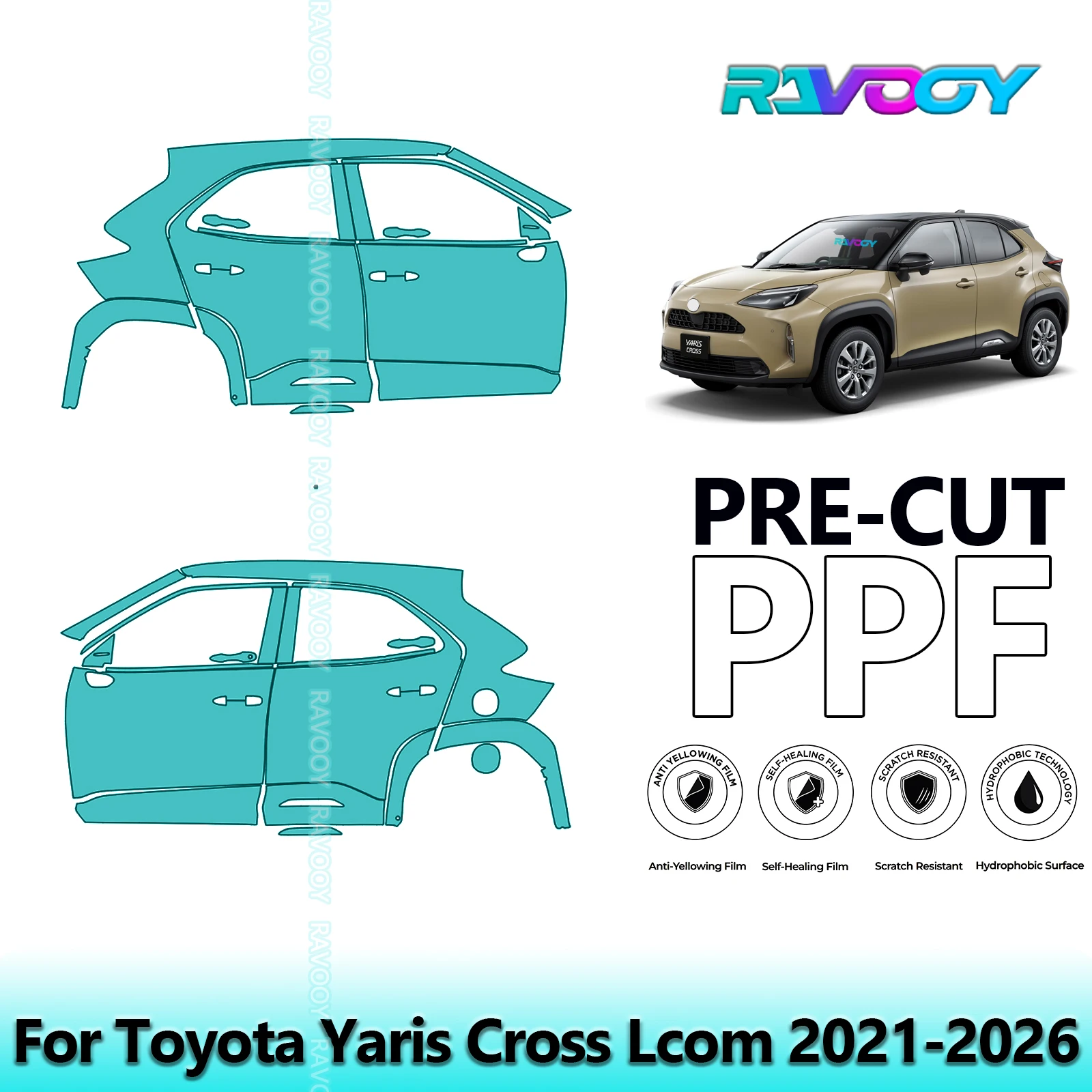 

For Toyota Yaris Cross Lcom 2021-2026 8.5mil Clear Matte Pre-Cut PPF Door & A/B Pillar Kit TPU Paint Protection Film Set