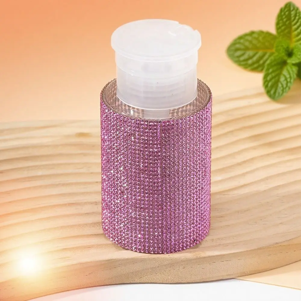 Botellas recargables para uñas con diamantes de imitación brillantes, botella de almacenamiento tipo prensa de lujo de 200ml, botellas vacías creativas para cosméticos a prueba de fugas