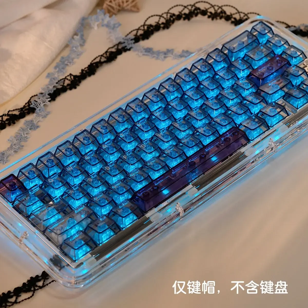 Diamond Blue Transparent Mechanical Keyboard Keycap PC Material Pad Printing Original Factory Height