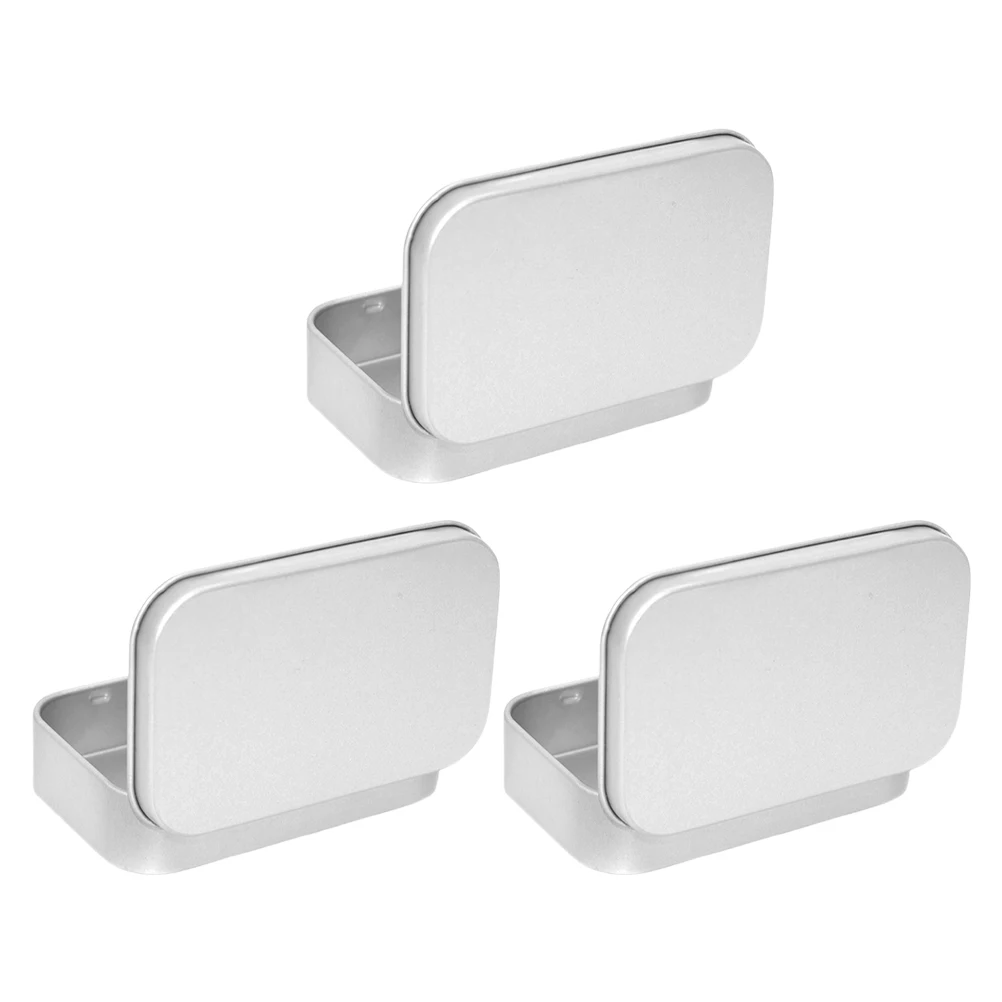 

3pcs Tinplate Box Rectangular Containers Empty Silver Mini Portable Storage Candy Jewelry Card Organization