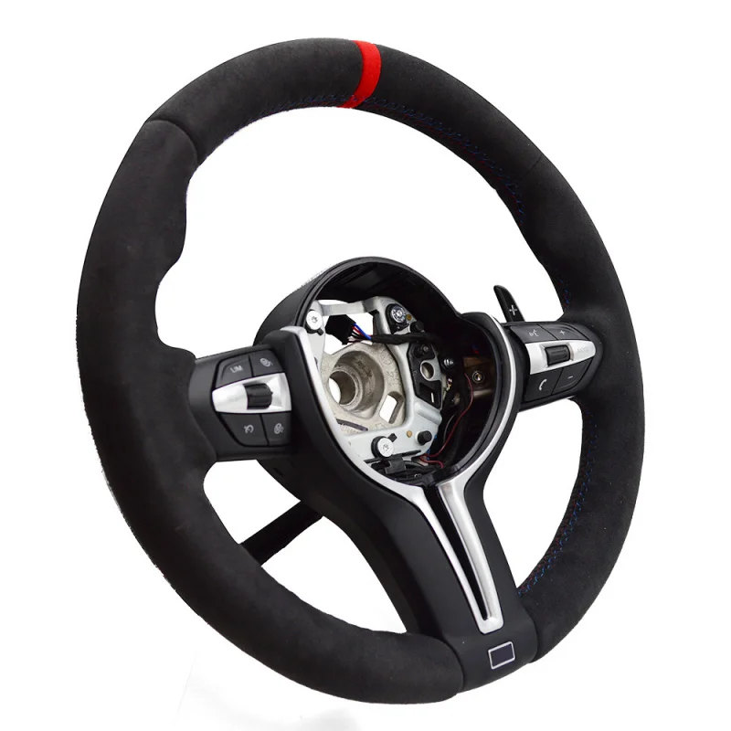 For BMW red full suede T-shaped steering wheel with standard alignment, without airbags (5 Series)