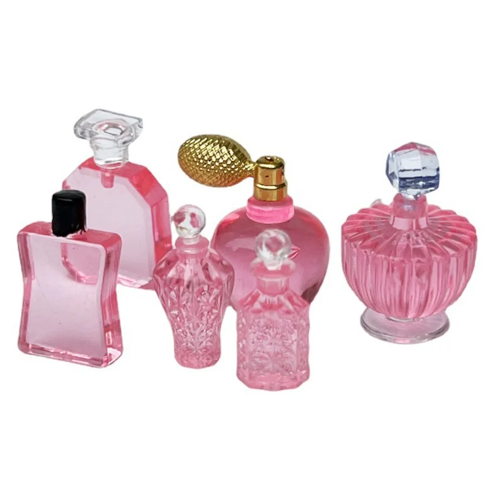 6Pcs/Set 1:12 Scale Perfume Model Doll House Perfume Model Plastic Perfume Miniature Furniture Model Mini Pink/blue