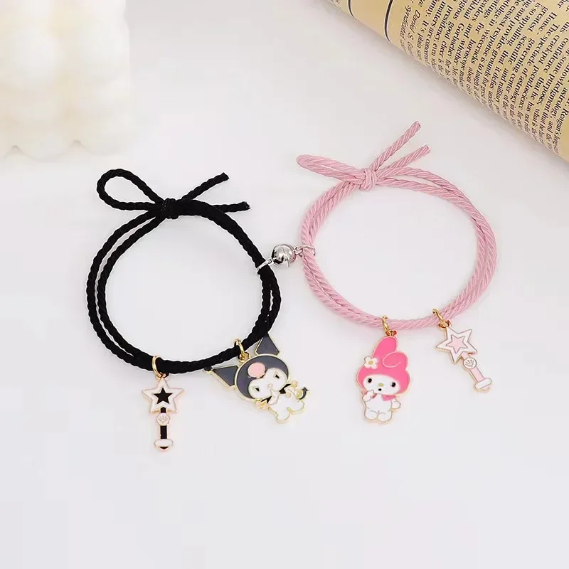 1 Pair Cartoon Sanrio Bracelet Kuromi My Melody Magnetic Small Rubber Band Couple Girlfriend Toys Girl Christmas Toy Gifts