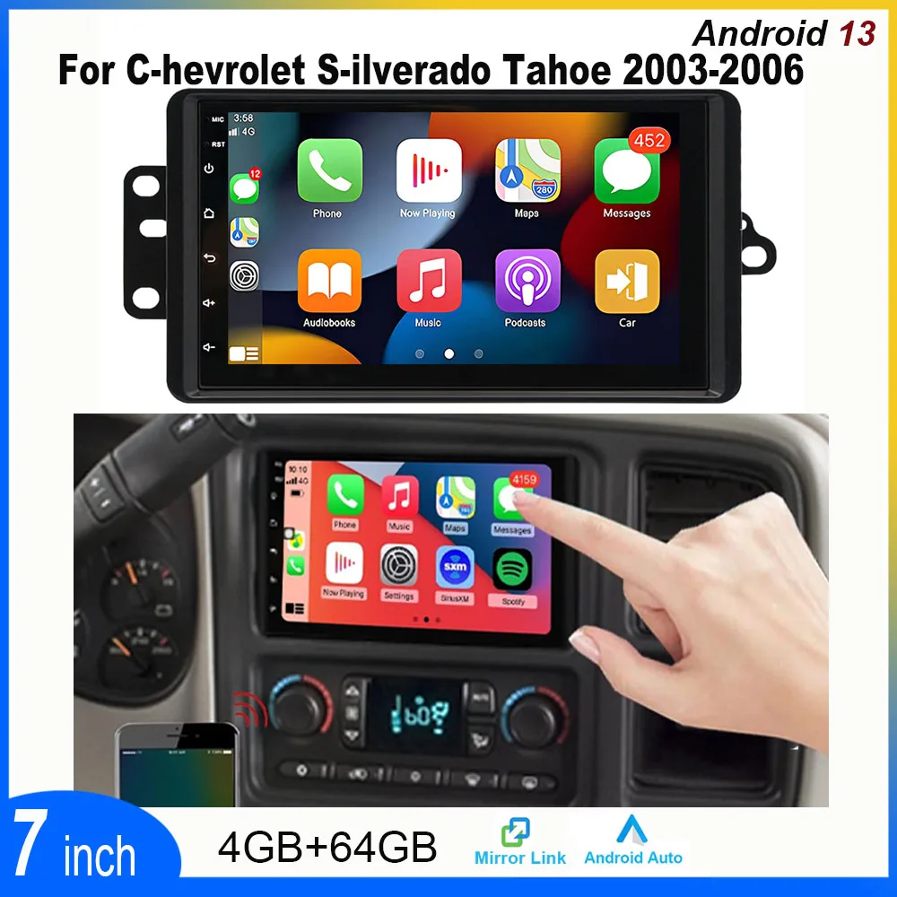 

Android 13 4+64G Car Stereo 7in for C-hevrolet S-ilverado Tahoe 2003-2006 for GMC Sierra 1500 2003-2006 Navigation Car Radio GPS