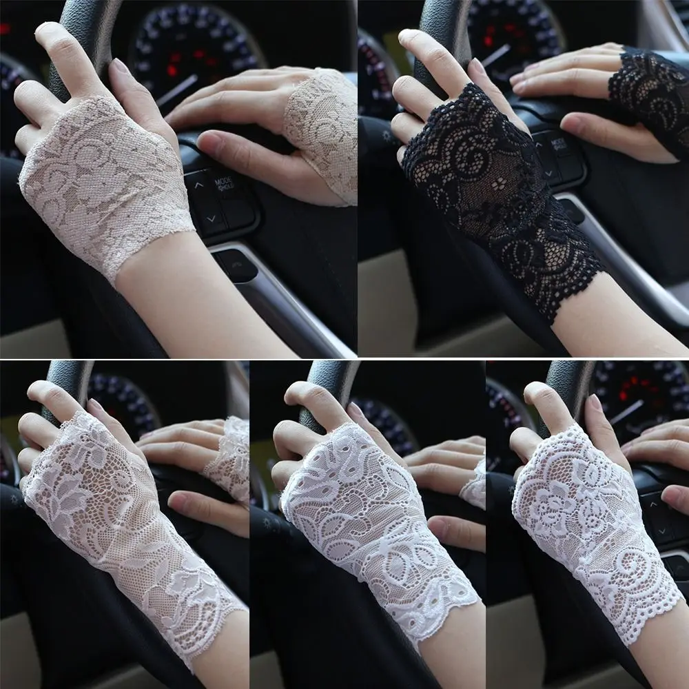 Gants de Protection Solaire en Maille Sexy, Demi-Doigt, en Dentelle, Respirants, Minces, Cosplay, Sans Doigts