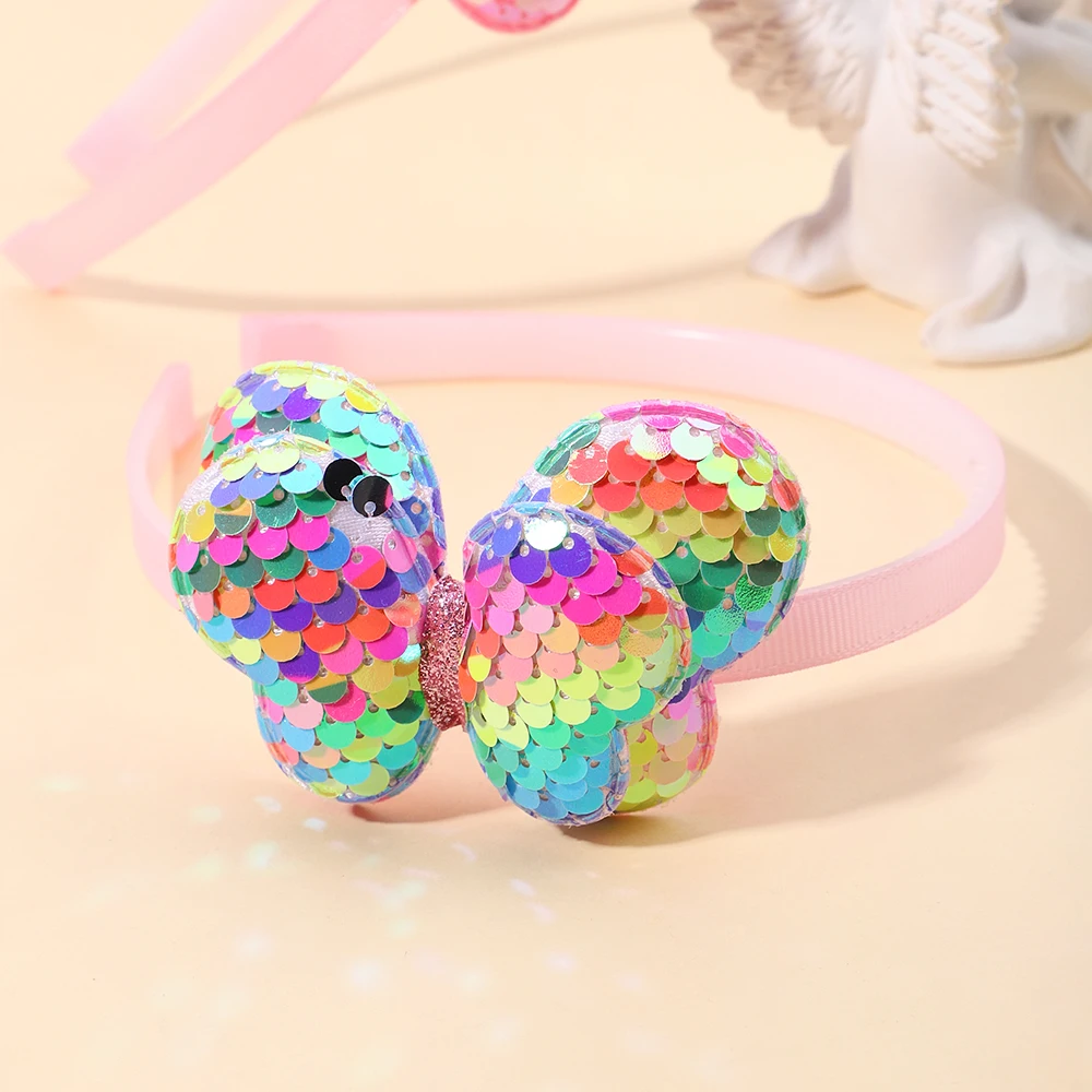 1pcs Reversible Sequin Crown Butterfly Headband Shiny Cute Cartoon Ear Hoops Bling Hairband Hair Accessories for Girls Party