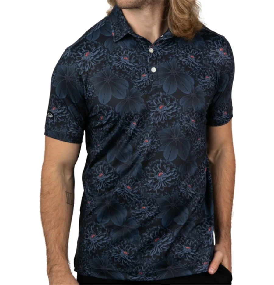 Summer Printed Floral Casual Golf T-shirt Men Outdoor Short Sleeve Quick Dry Breathable Clothing Lapel F4 Racing Polo T-shirt