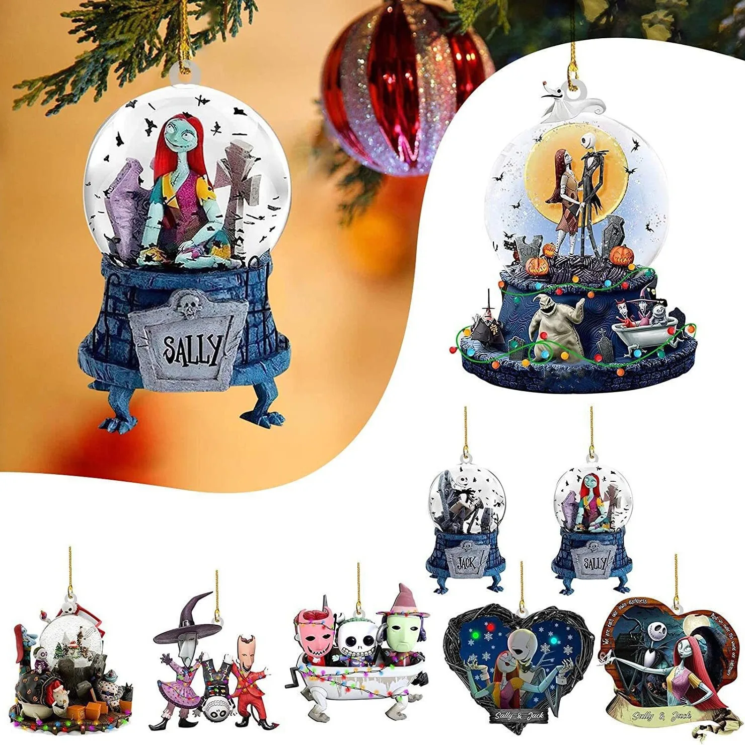 Disney Anime The Nightmare Before Christmas Jack Sally Christmas Tree Decoration Acrylic Hanging Pendant Collectible Trendy Toys