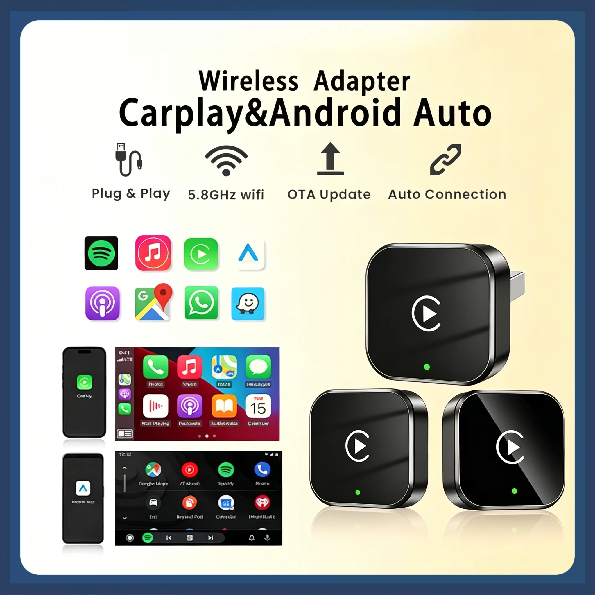 2026 Hot CarPlay/Android Auto Adapter Wired to Wireless Dongle for Apple & Android Plug and Play Universal Car Accessory Newest