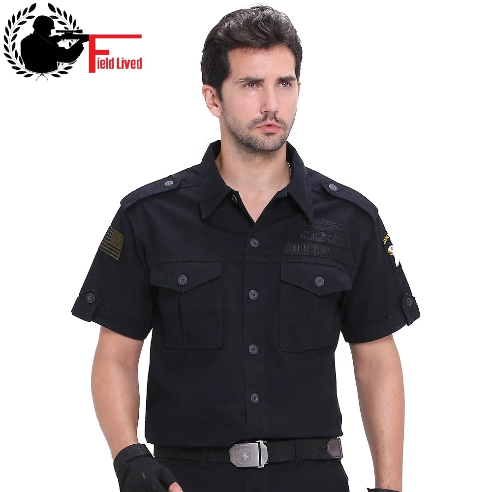 Airborne Quality Men\'s Shirt Us Military Style With Epaulets Short Sleeve 100% Cotton Tactical Shirt Uniform Male Fashion 2024