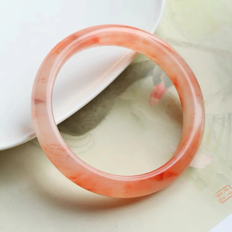 

Golden Silk Jade Bracelet Women's Peach Blossom Made Jade Bracelet Pink Crystal Bracelet Fashion Gift