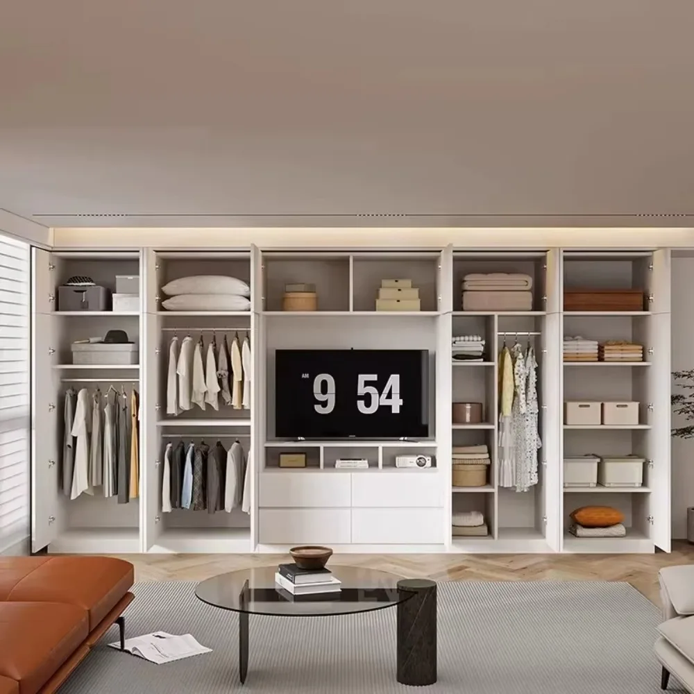 Aluminum Alloy Honeycomb Panel TV Cabinet-Custom-made Modern Full-wall Integrated Storage Unit for Bedroom and Living Room