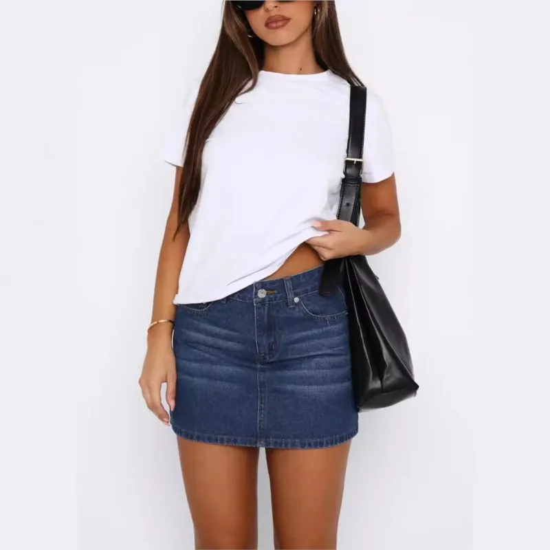 

Women Y2k Denim Mini Skirt Fashion Low Rise A-Line Slim Fit Button Up Summer Trendy Short Jean Skirt with Pockets Streetwear