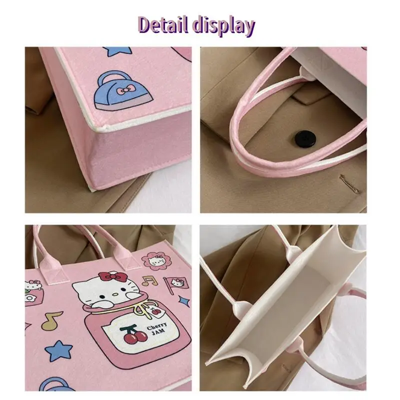 Sanrio Hello Kitty Felt Handbag Cute Cartoon Kuromi Cinnamoroll My Melody Large Capacity Versatile Commuting Bags Kawaii Gifts