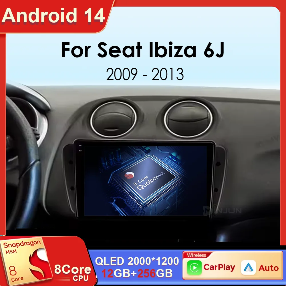 

9 Inch Android 14 Qualcom Car Multimedia Player For SEAT Ibiza 6j 2009 2010 2011 2012 2013 wireless Carplay Android Auto 4G