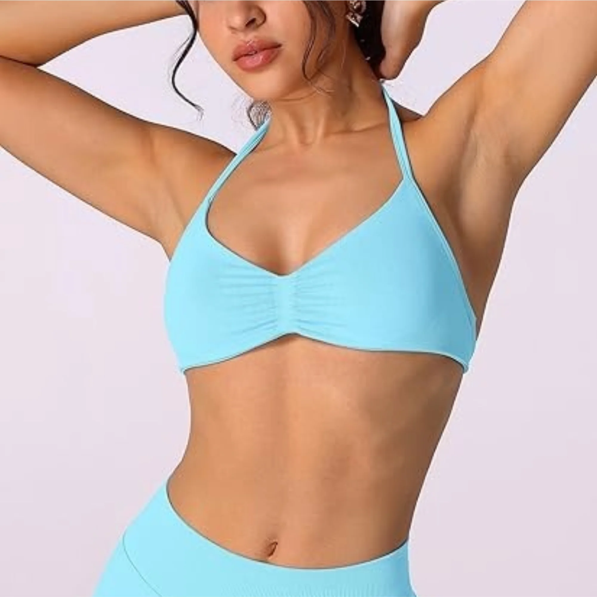 Sujetador de tiras Top mujer alto soporte correa fina Halter deporte sujetadores sin costuras Scrunch entrenamiento Yoga tanque
