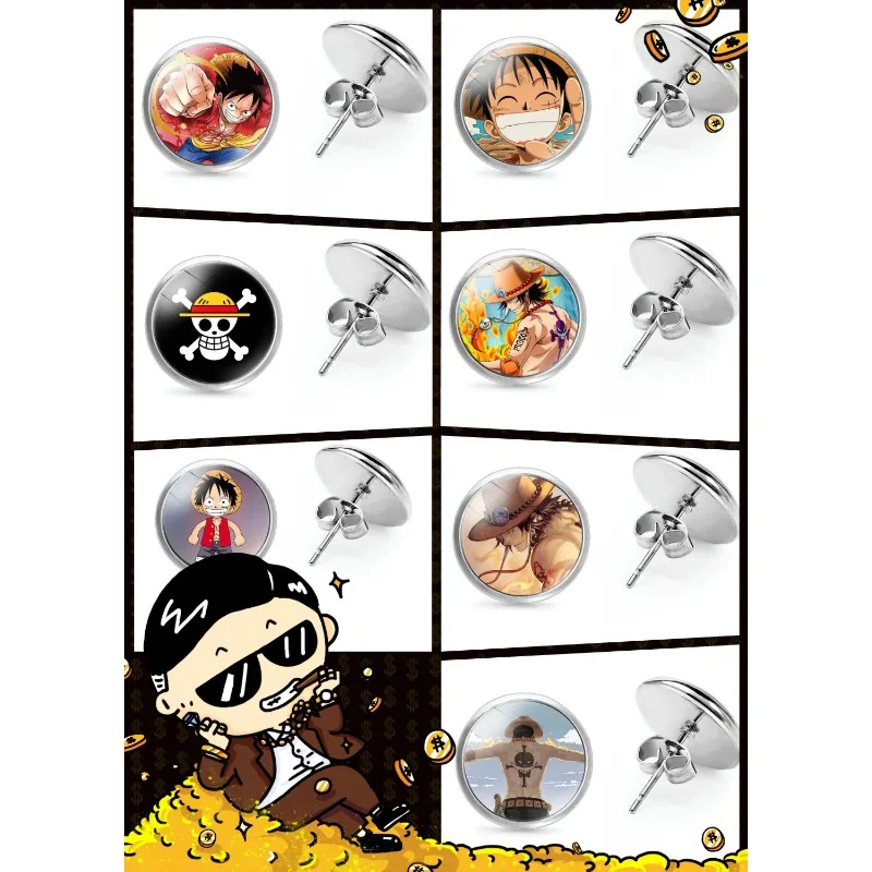 One Piece Cartoon Earring Cap Luffy Anime Action Figure Sanji Zoro Pin Toy Earrings Jewelry Merchandise Decoration Children Gift