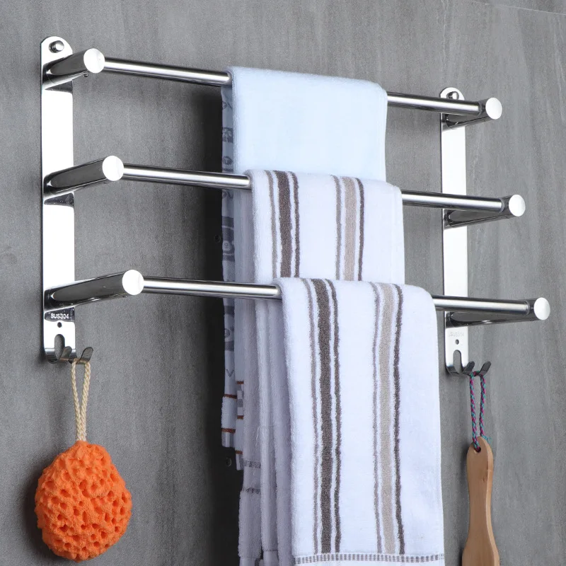 Retractable Bathroom Towel Shelf Holder Stainless Steel Toilet Room Rod Simplicity Wall Mounted Bath Multi Layer Rack With Hook