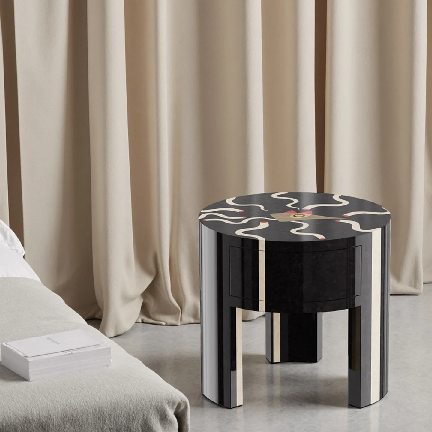 Creative antique solid wood geometric pattern bedside table painted bedside corner several luxury villa light luxury