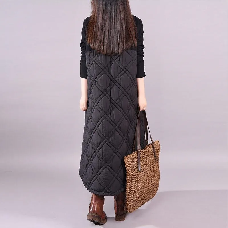 Women Turtleneck Long Coat Cotton Casual Thicken Warm A-Line Coats Female Clothes Argyle Patchwork Winter Coats