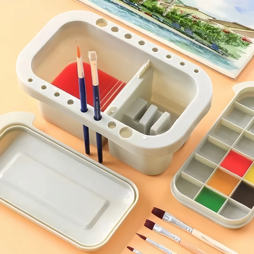 Pen Washing Bucket Brush Cleaner Colour Palette Paint Box Pen Holder Wash Brushes Multifunctional Three-in-One Portable Bucket