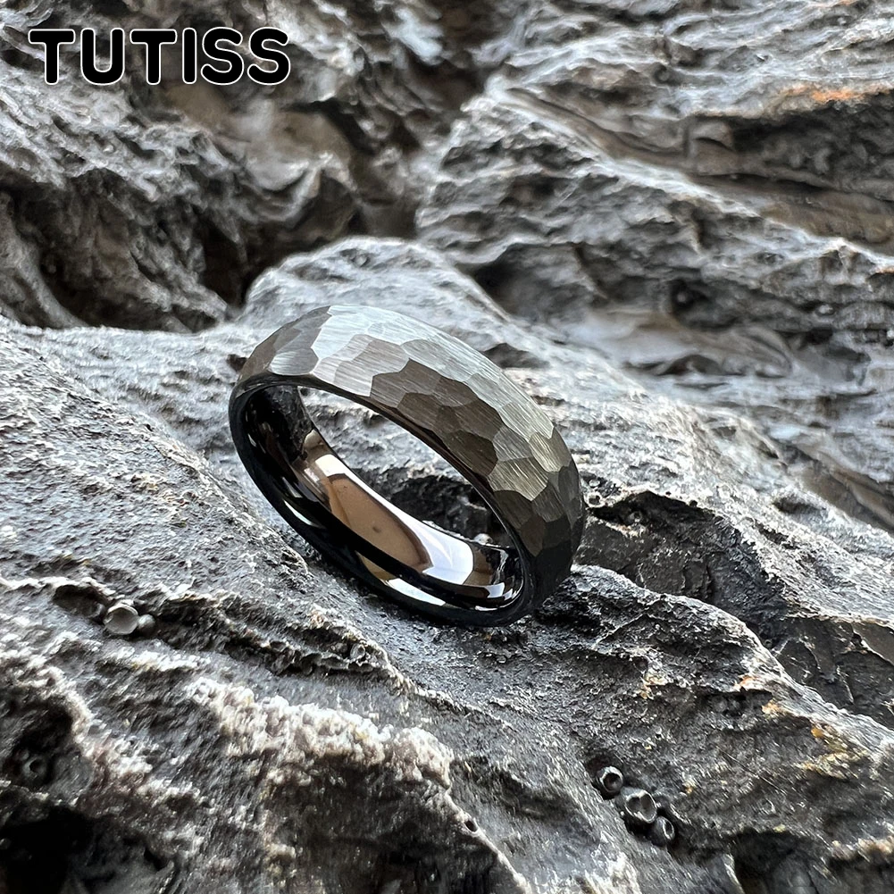 TUTISS 8/6/4mm Hammer Ring Tungsten Engagement Wedding Band For Male Female Domed Brushed Finish