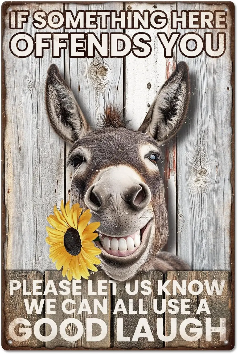 علامة القصدير المعدنية العتيقة على شكل حمار غلوبلاند ؛ إذا لم يهجوم أي شيء من HEAE، يرجى أن نعرنا؛ ملصق لوحة معدنية جدار ديكور فني